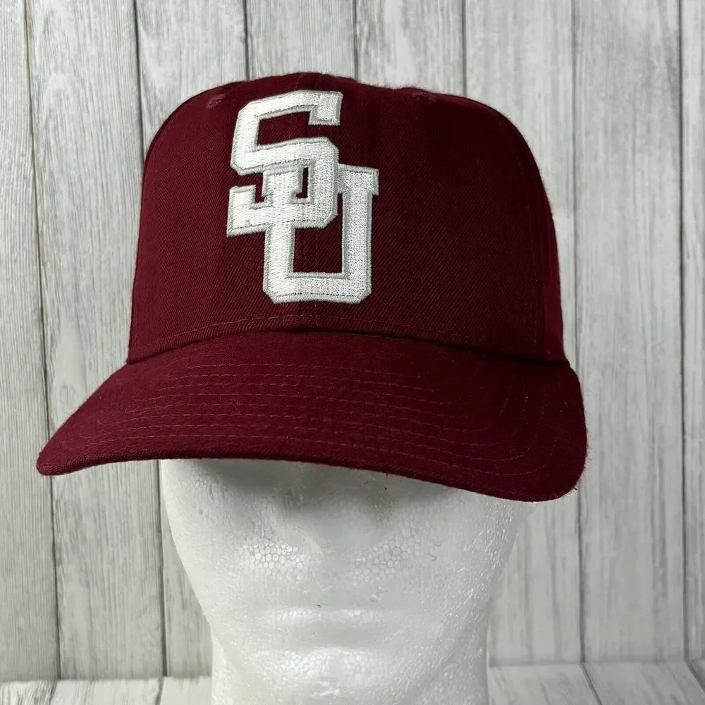 Southern Utah SU Baseball Hat Vintage 90s Red Wool fitted‎ DeLong 7 made in USA